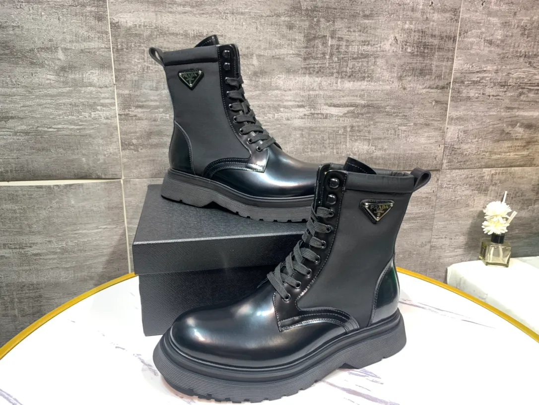 Men's men's shoes 💰820💰 🔥🔥🔥prada derby Prada top version thick-soled derby shoes, lace-up Martin boots, ken same fabric imported open edge beads, cowhide lining, cowhide feet complete set packaging code number 38-46